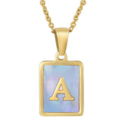 Titanium Steel 26 English Letter Necklace Blue Shell