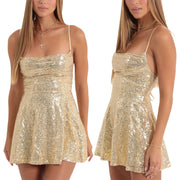 Women's Fashion Suspenders Sequined Bow Contrasting-color Dress