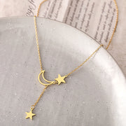 Stainless Steel Necklaces Sweet Moon Star Tassel Pendants Korean Fashion Choker Chains Necklace For Women Jewelry Girls