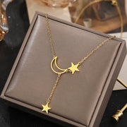 Stainless Steel Necklaces Sweet Moon Star Tassel Pendants Korean Fashion Choker Chains Necklace For Women Jewelry Girls