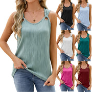 Women's Vest With Metal Button Design Fashion Solid Color Round Neck Sleeveless Tank Tops Womens Clothing