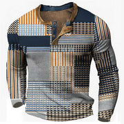 European And American Printed Three-button Long-sleeved Pullover
